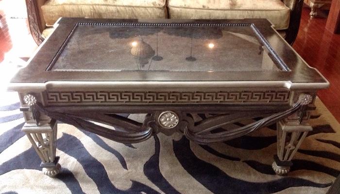 Marble top coffee table worn ornate sides