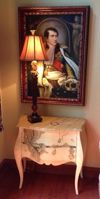 Egyptian lamp, painted side table, art 