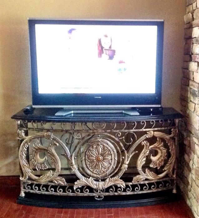 Television and ornate tv stand/ server 