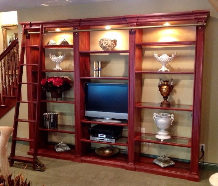 Wall unit book case with sliding ladder 