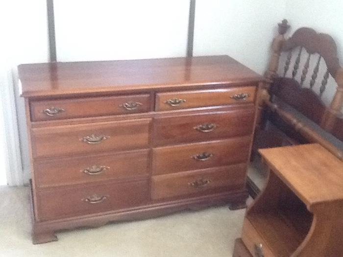 Solid Maple Dresser (with mirrow), Headboard, Chest of Drawers, & Bedside Table (mattress and rails at sale).