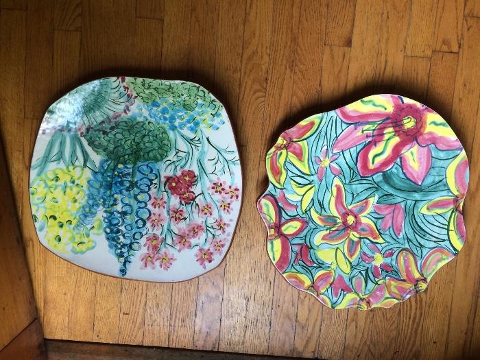 2 beautiful handmade ceramic platters, hand on wall, use for dinner parties.  $80 for 2.