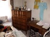 Very nice 5 drawer chest of drawers and vintage sewing cabinet - no machine