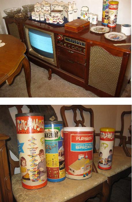 50's Retro long TV cabinet, radio and record player all-in-one