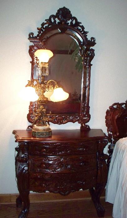 Ornate Nightstand with Mirror- pair