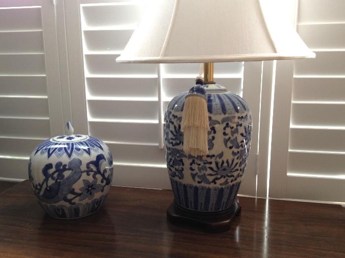 Blue and White Asian inspired porcelain accent lamps 