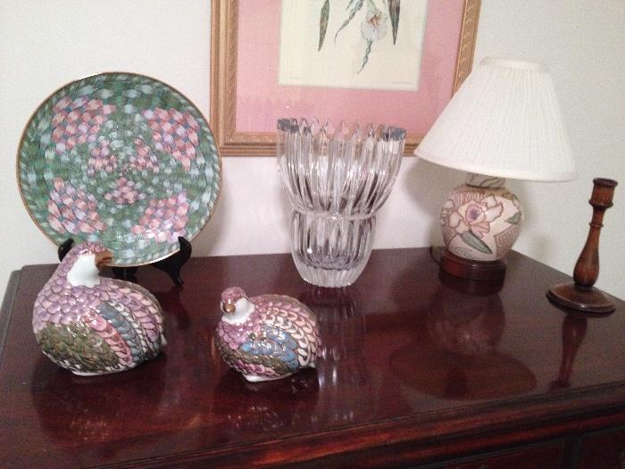 Beautiful home decor quail &  Crystal Vase