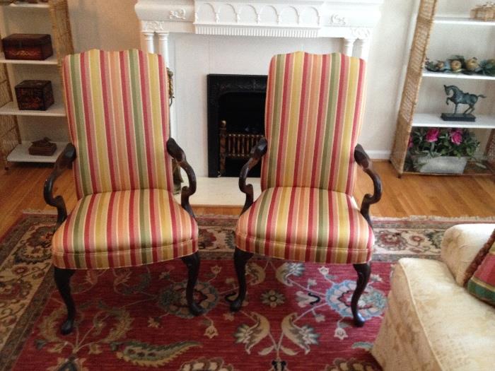 Pair of Beautiful striped fabric Parlor chairs