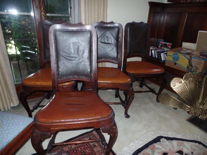 Set of 4 Tobey Mfg. Queen Ann style leather chairs