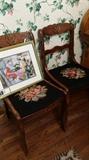 Art work,
Needlepoint covered chairs