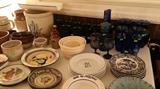 Blue glassware, ceramics, pottery,
Crocks