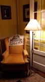 Wing back chair, floor lamp