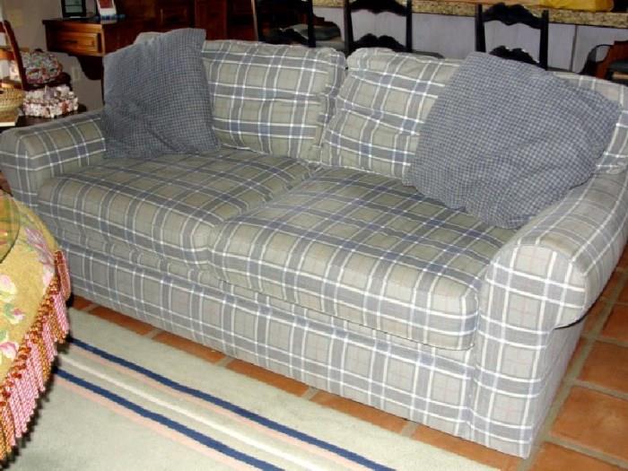 Gray & Blue Plaid Sofa 7' long