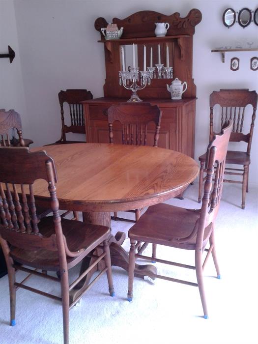 6 pressback antique oak chairs with oak table