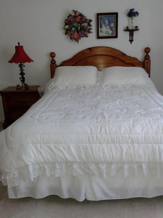Queen size bed with frame and mattress included and night stand