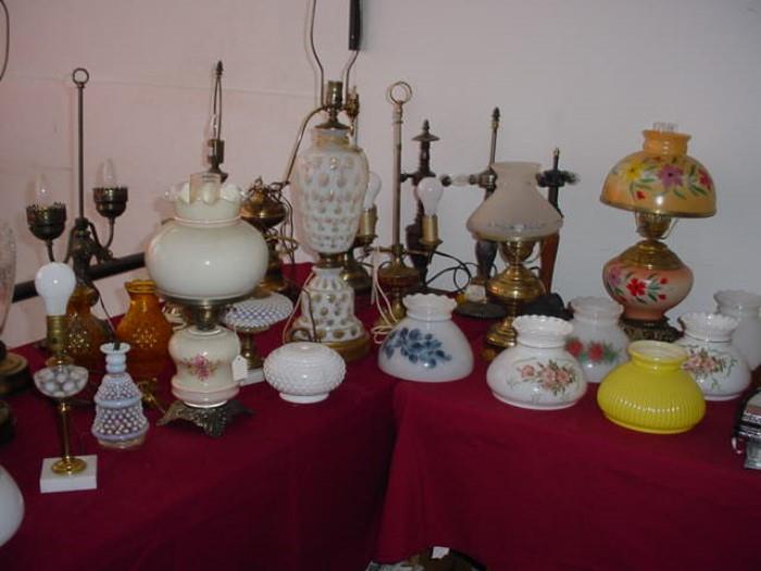 More of the fine selection of vintage lamps of many of the older glass manufacturers, etc.