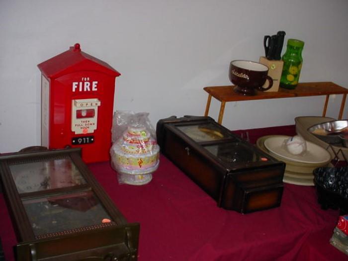 Old clocks, fireboxes, glassware, china and more