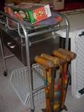Old croquet set, storage units, shelving, etc.