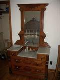 marble top dresser w/candle stands and drop pulls