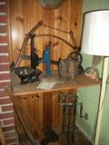 National Standard Jacks, corn husker, saw, floor lamp, and scale with Indiana tested & sealed tab