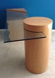 Post Modern L-Shaped Pedestal Desk, Rectangle, Cube, Cylinder with Glass