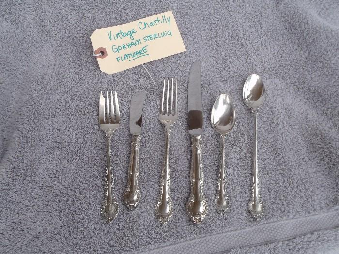 Vintage Chantilly Gorham Sterling Silver Flatware - 8 piece place settings, and extra pieces
