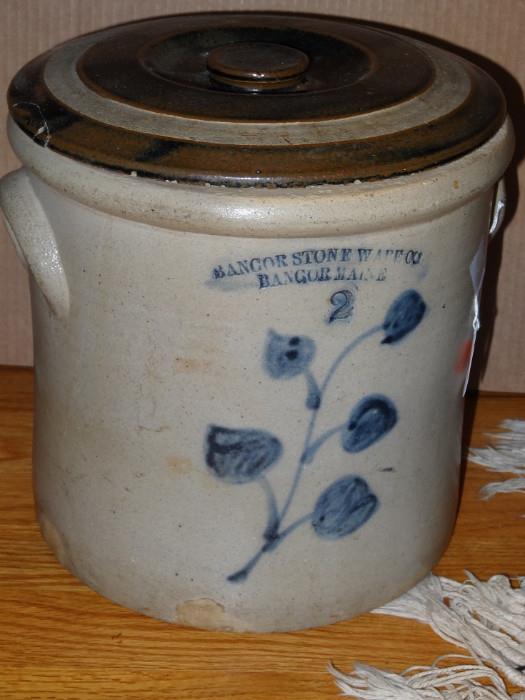 Cobalt slip decorated crock, 19th c., from 1804 house.