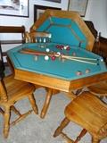 Oak, Brunswick table pool with Brunswick chairs as part of the set. Table top in background
