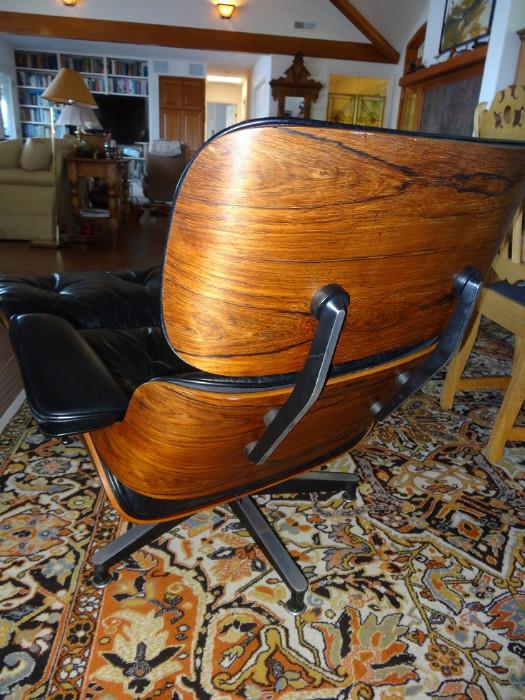 Back side of Eames chair, showing Brazilian rosewood construction