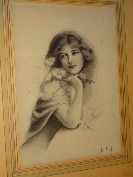Original drawing by I. Piot. Listed artist with many exemplars of his work sold in major auctions and ranging in price as high as five figures. 