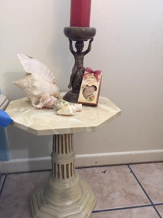 Small table and ceramic candle holder