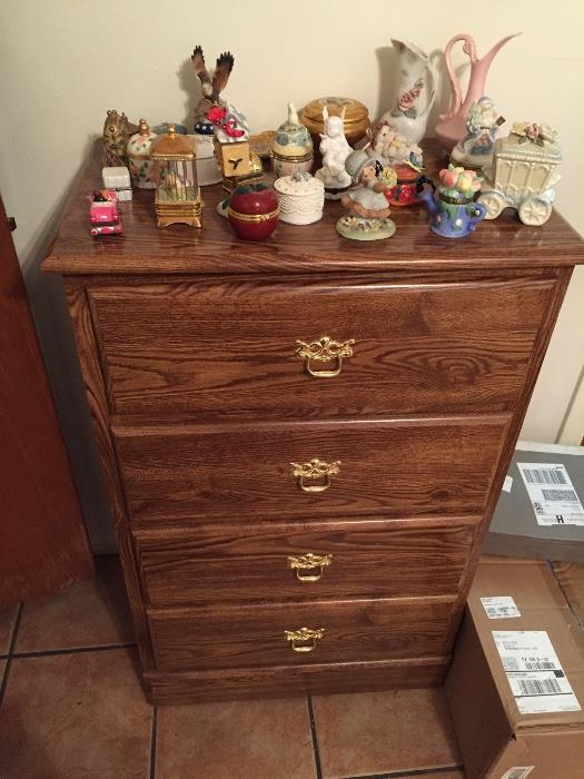 Chest of drawers and collection of trinket boxes