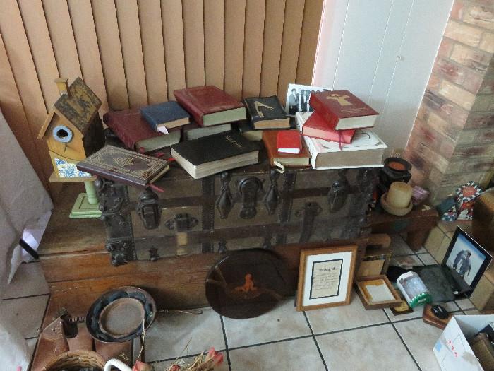 Various Bibles, chests and misc. decor