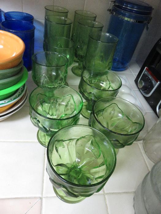 Green glass sets (four, two and five)