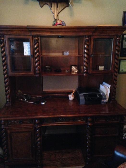 Barley twist office desk & hutch cabinet