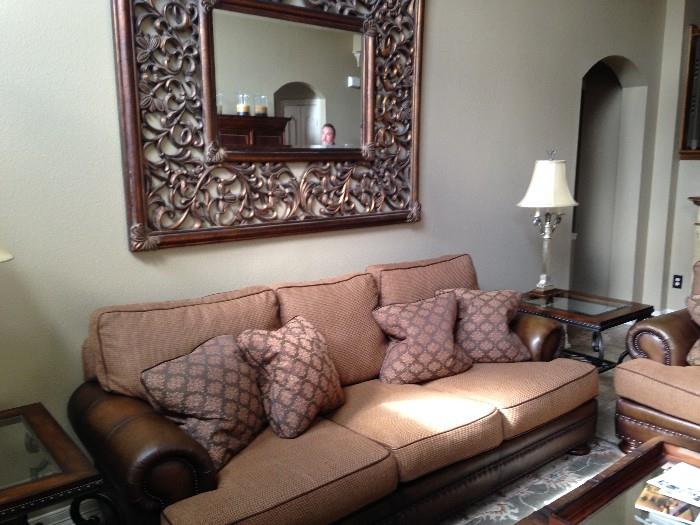 Bernhardt Leather & fabric sofa, love seat & chair