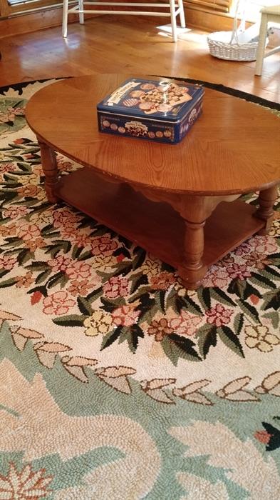 Lane Coffee Table & large Old Hooked Rug