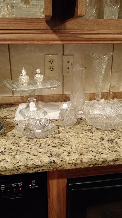 Antique Vase, Cut Glass Bowls, Vintage Square Cake Stand