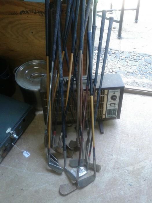 Antique Wood Shaft Golf Clubs
Includesseveral Hillerick & Bradsby & other wood shaft Irons & 1 H & B Putter. 1-Walter Hagan Tom Boy Putter & 1- Robert Jones, Jr. Tournament Model Putter w/Wood Shaft.
