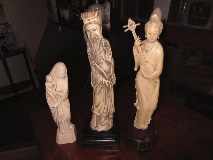 three vintage Asian carved Ivory statues