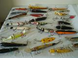 Wooden Lures like Cisco Kid, and Grandma and lots more, with fishing poles