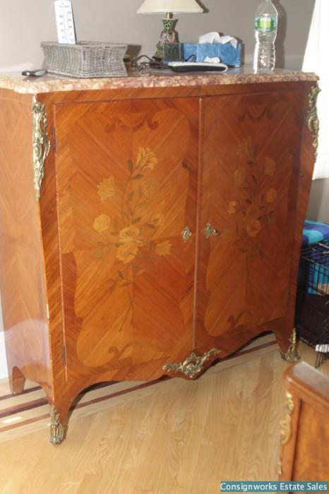 Louis XV style marquetry cabinet w/ marble top