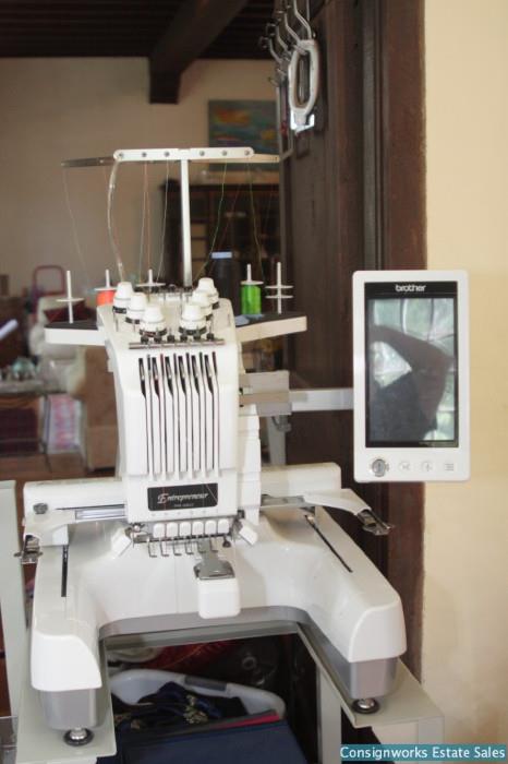 Brother Entrepreneur® PR650 Embroidery machine: includes stand and one spool of every available color of Robison-Anton Super Brite Polyester thread (453 colors), and magnetic embroidery rings
