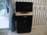 Island with storage,wood block top. 32" JVC flat screen TV