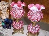 antique Fenton fern and daisy lamps