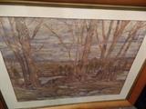 Framed Printed, Landscape Scene, Wood frame, signed by AV Jackson, golds/browns                                 www.CTOnlineAuctions.com/SandhillsNC