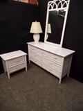 Wicker Dresser, Night Stand, Hanging Mirror, and Lamp  www.CTOnlineAuctions.com/SandhillsNC