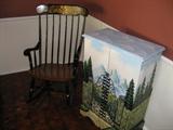 black painted rocker and painted chest