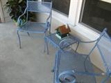 Metal bench, table and 1 chair