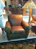 PAIR LEATHER CHAIRS AND ONE OTTOMAN